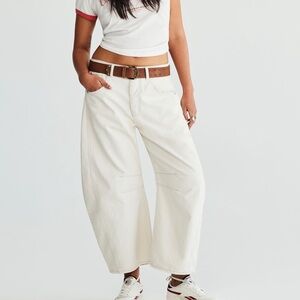 Free People Good Luck Mid Rise Barrel Jeans in Milk